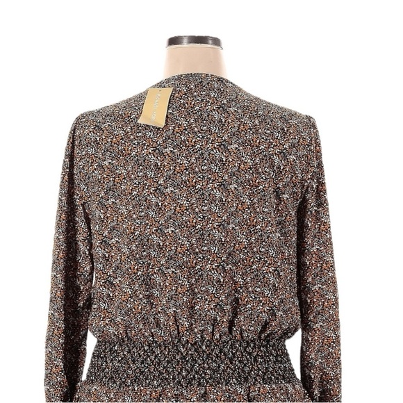 Michael Kors Faux Wrap Tier Ruffle Mini Dress XL NWT Floral Marigold Brown Boho - Picture 5 of 10